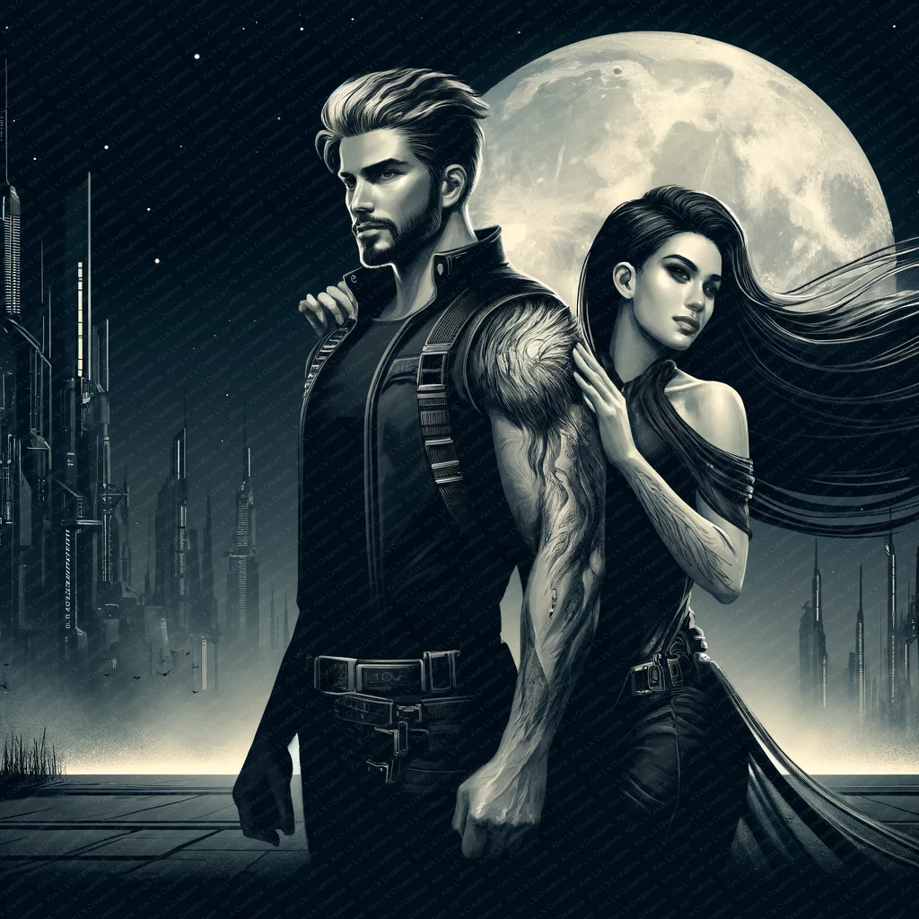Cyberpunk Couple Under the Full Moon