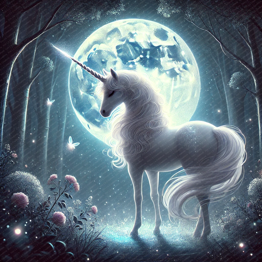 Ethereal Unicorn in Moonlit Forest