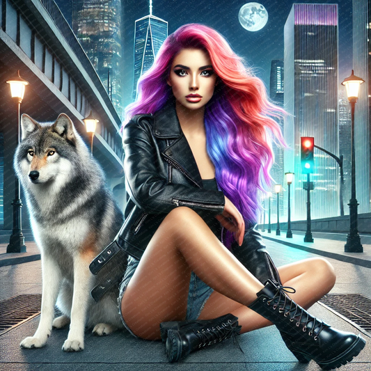 Streetwise Woman and Wolf