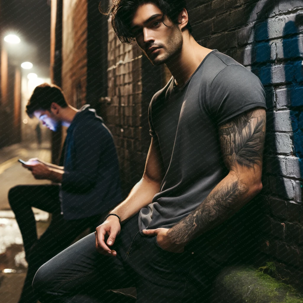 Urban Nightlife Tattooed Man