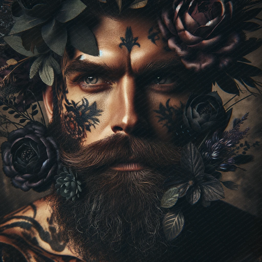 Bearded Man with Floral Tattoos