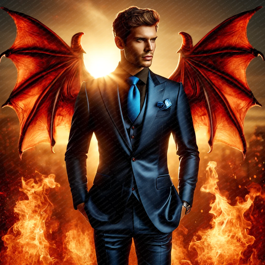 Dashing man in a suit with devil wings