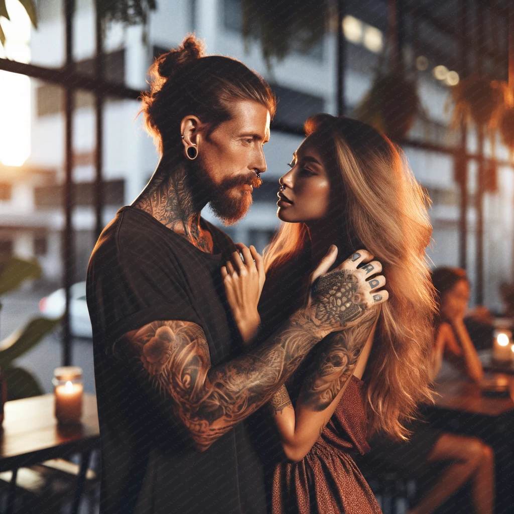 Tattooed Couple Embracing