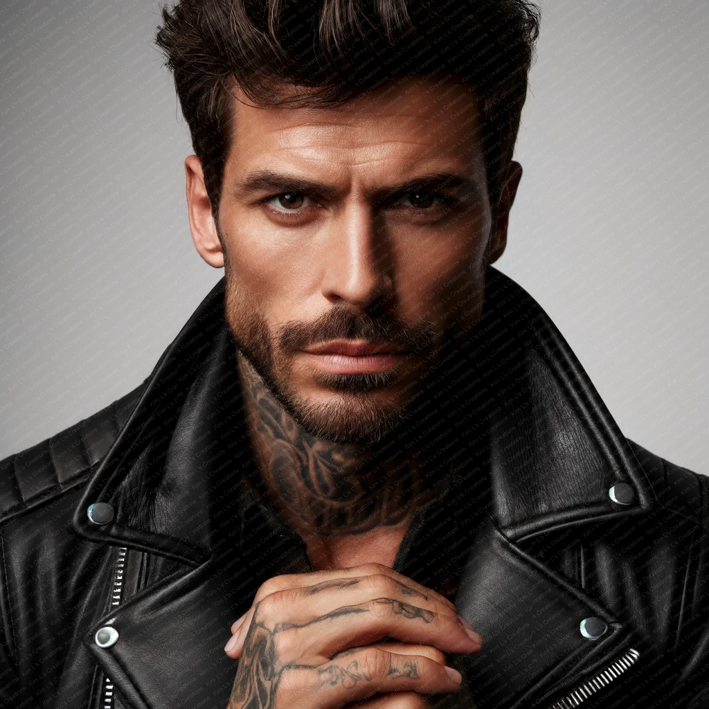 Tattooed Man in a Leather Jacket