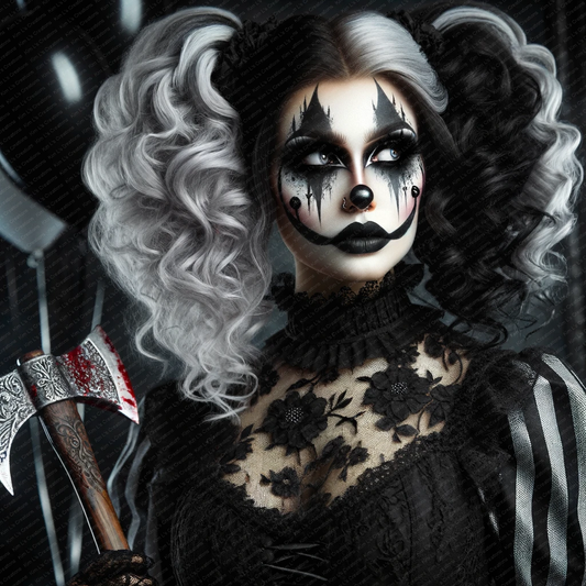 Gothic Clown Woman with Bloody Axe