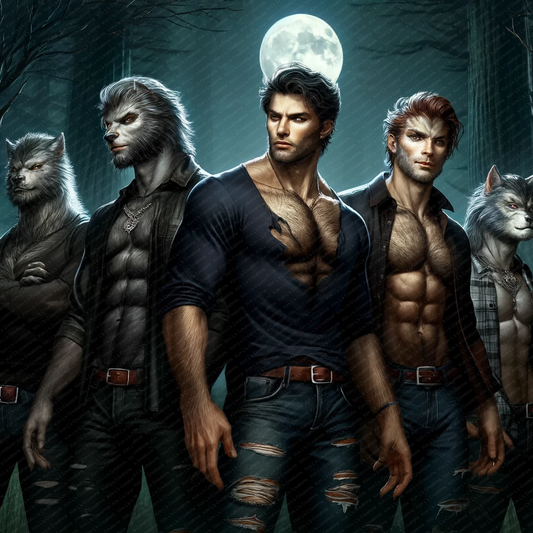 Werewolf Pack Under the Full Moon