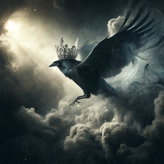 Crowned Crow in Radiant Clouds