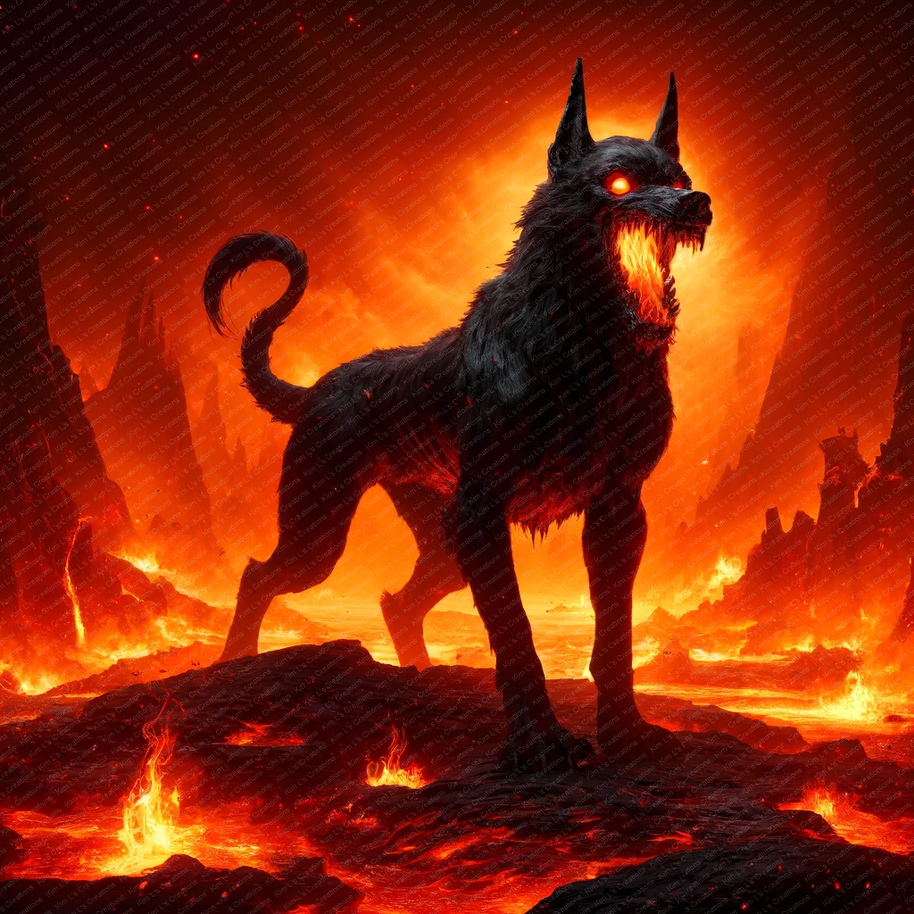 Hellhound in Fiery Underworld