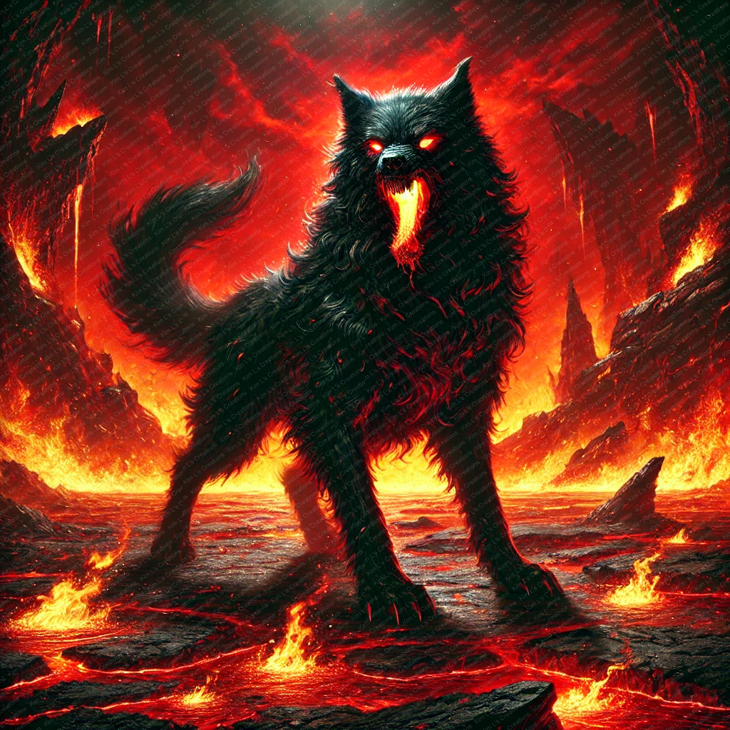 Hellhound in Fiery Abyss