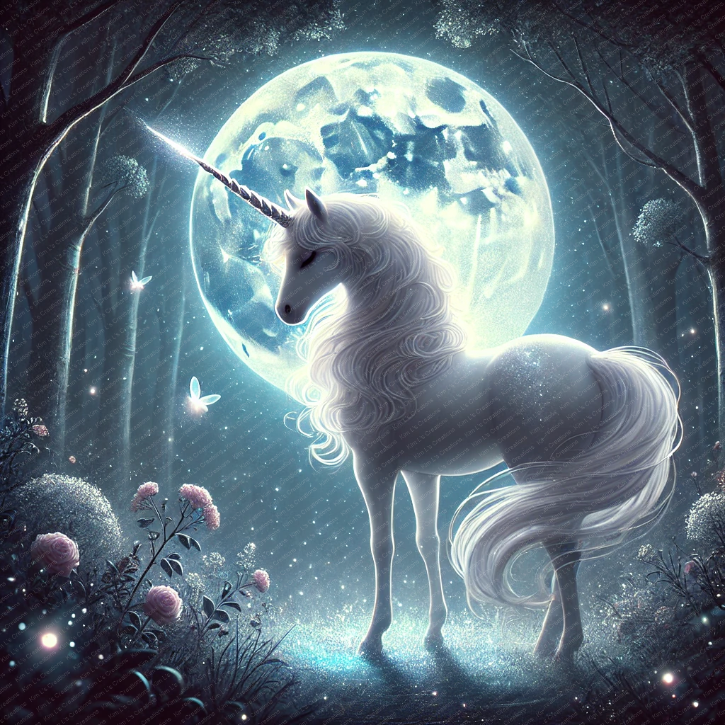 Ethereal Unicorn in Moonlit Forest