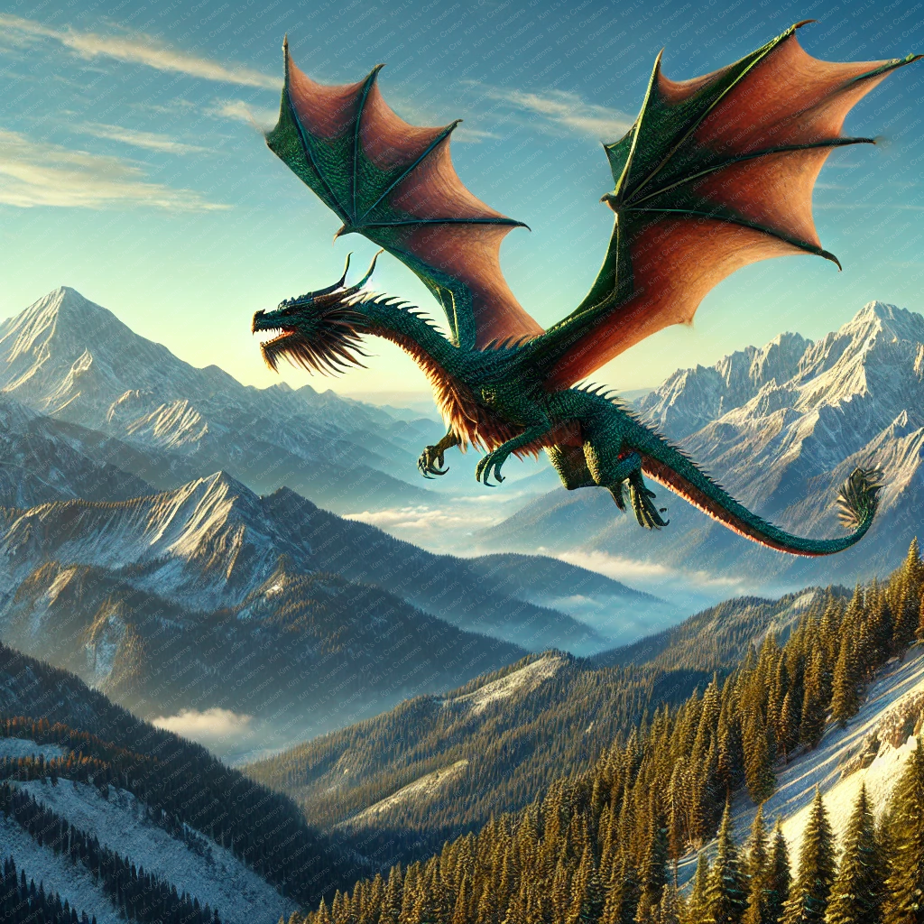 Majestic Dragon Soaring Over Mountains