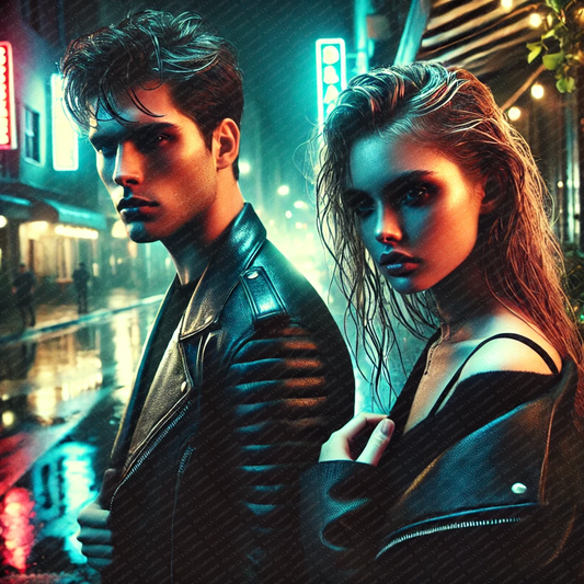 Futuristic Couple in Neon City