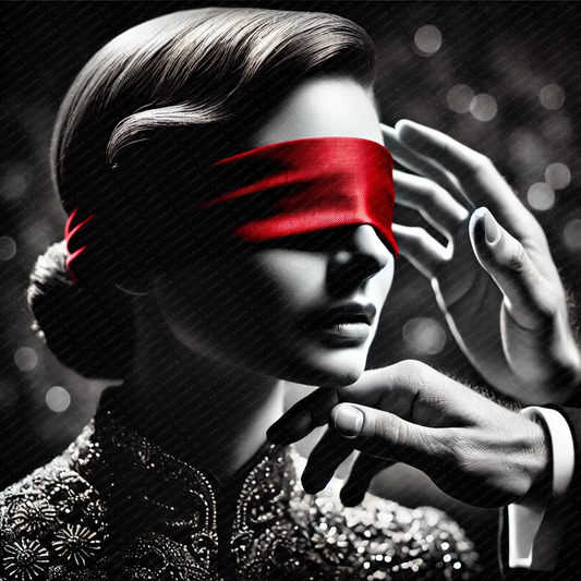 Elegant Woman with Red Blindfold