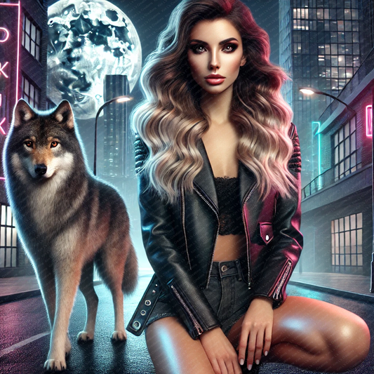 Neon Alley Woman and Wolf