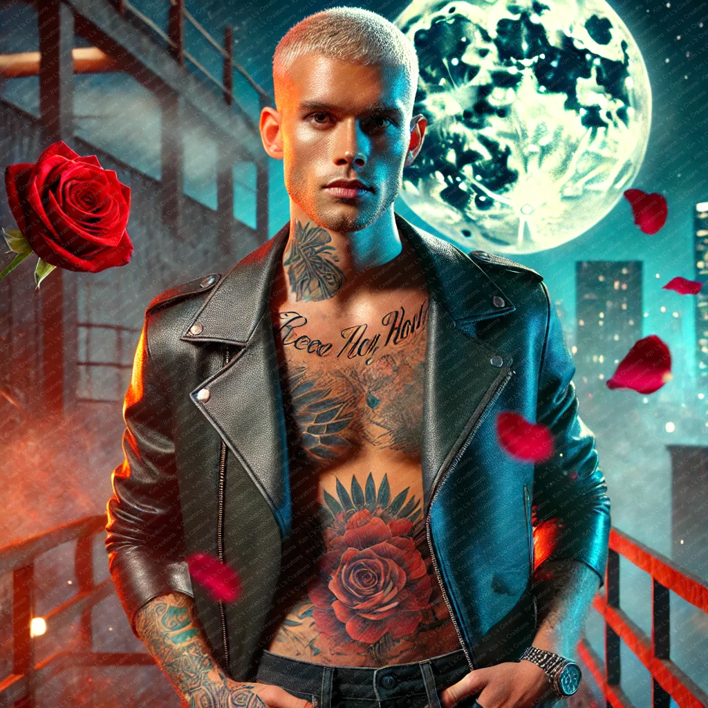 Tattooed Man Under A Full Moon