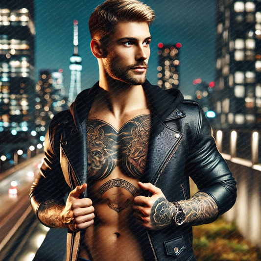 Cityscape Portrait of a Tattooed Man