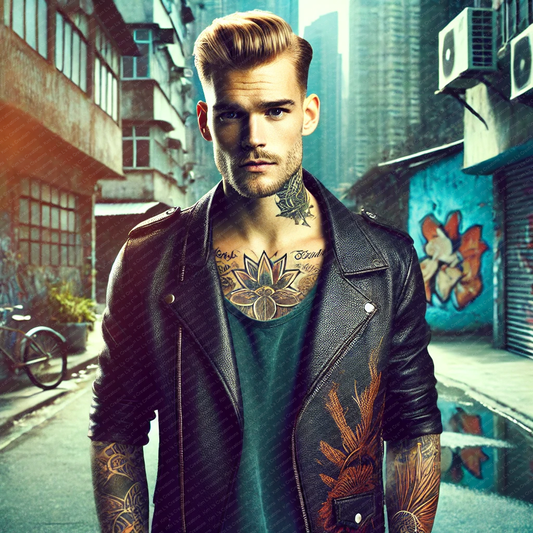 Tattooed Man in Urban Alley