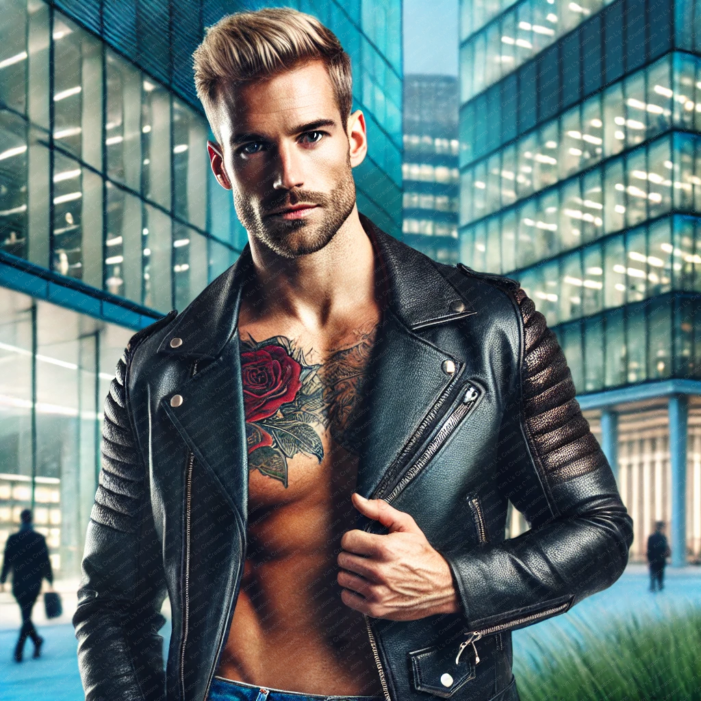 Portrait of a Tattooed Man in Leather Jacket