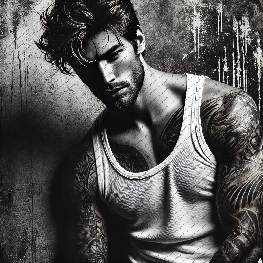 Gritty Black and White Tattooed Man