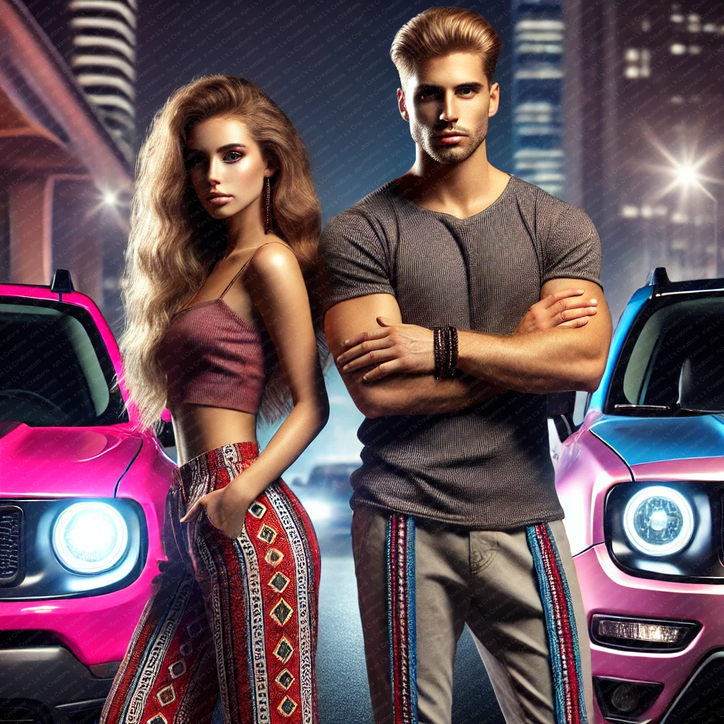 Stylish Duo with Colorful Cars