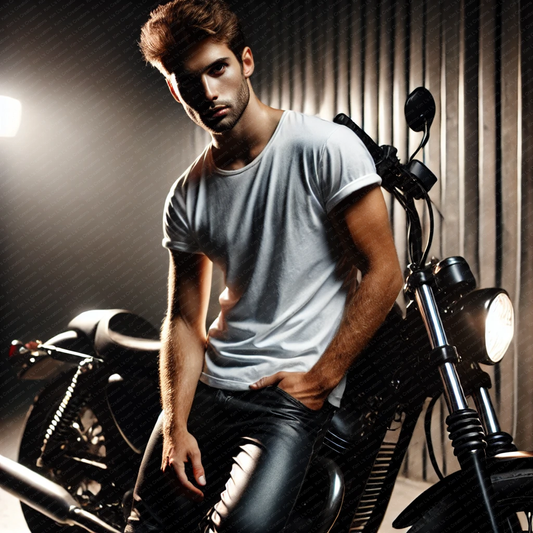 Biker in White Tee with Motorcycle