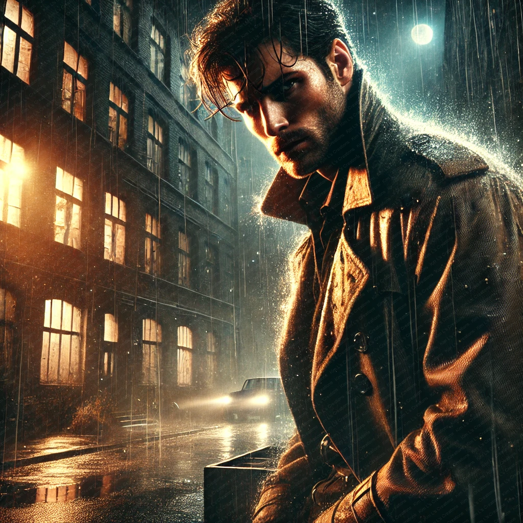 Man in Trench Coat on Rainy Night