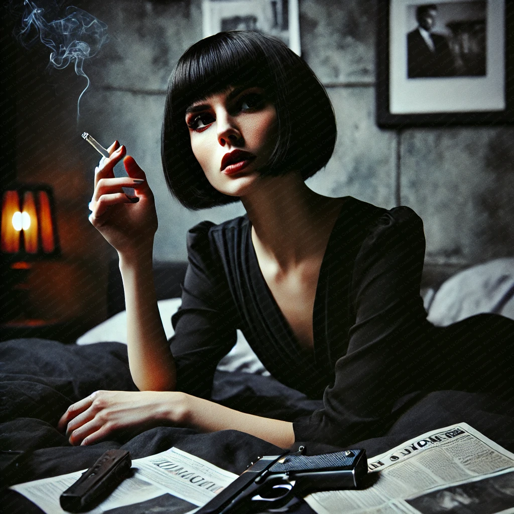 Woman in Noir Setting with Cigarette