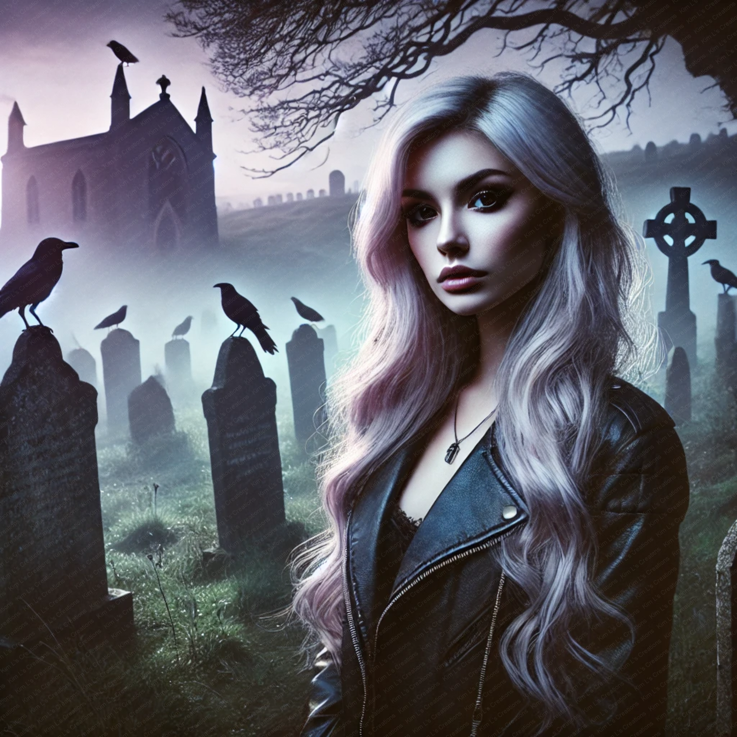 Woman in Cemetery with Crows