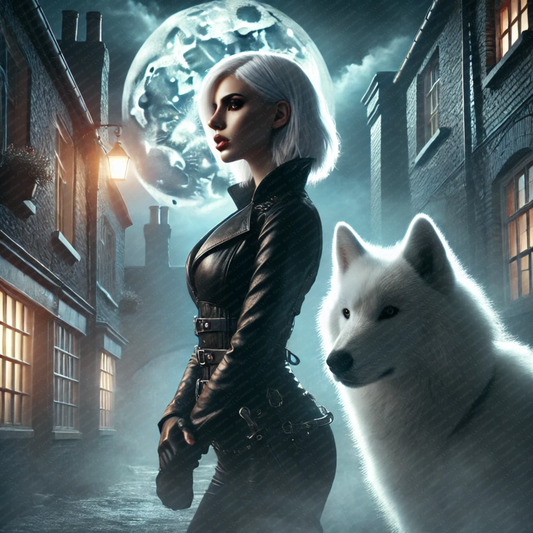 Moonlit Warrior with White Wolf