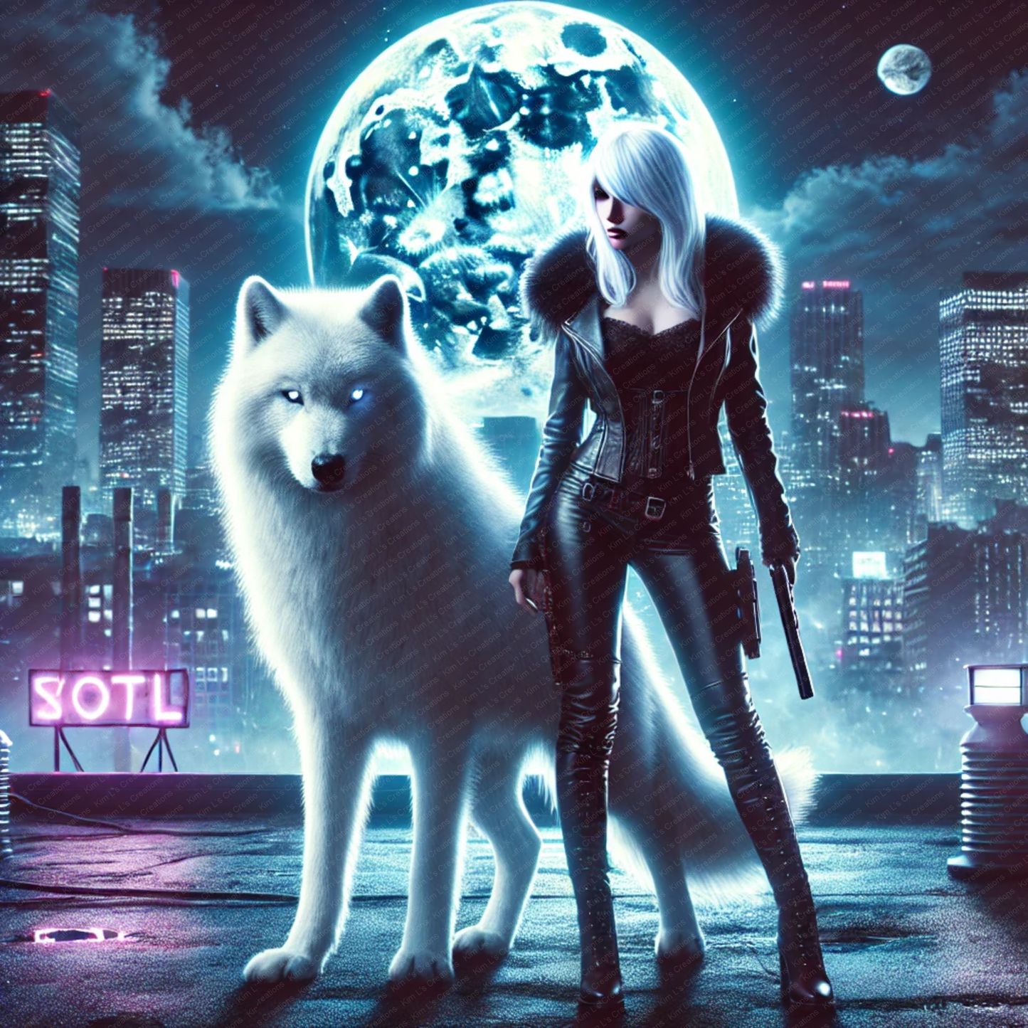 Cyber Warrior with White Wolf