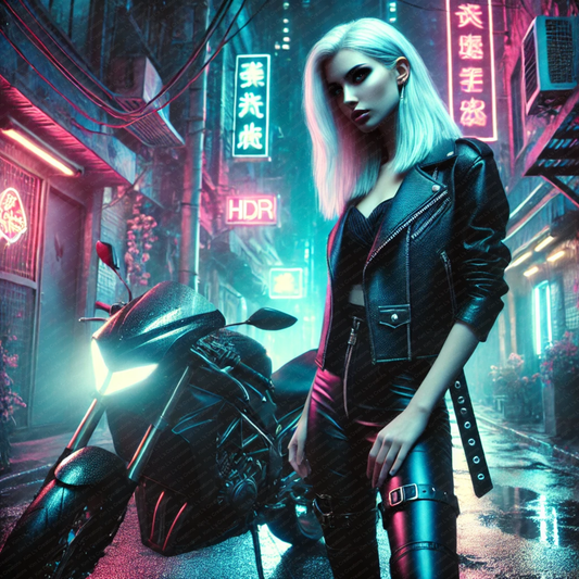 Biker with Platinum Blonde Hair