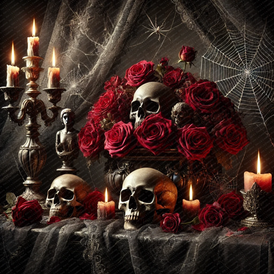 Skull and Roses Candlelit Display