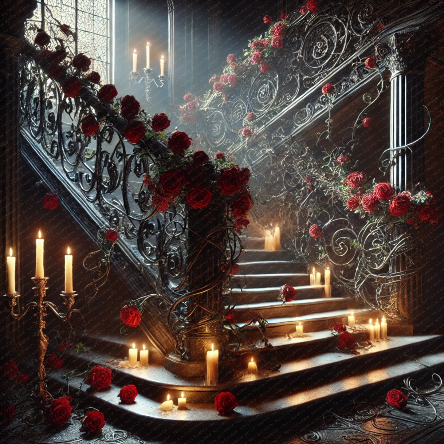 Gothic Staircase with Roses