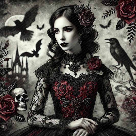 Elegant Gothic Woman with Red Roses