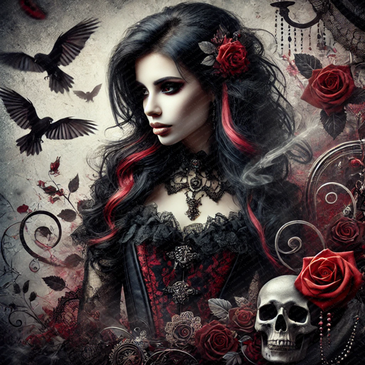 Gothic Woman with Red Roses