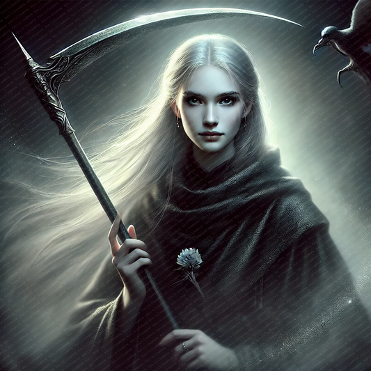 Pale Woman Holding Scythe