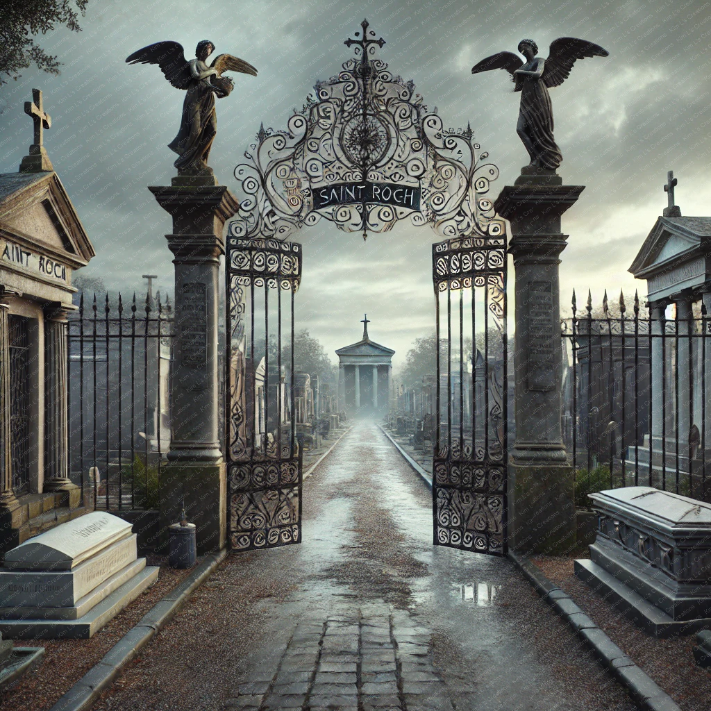 Cemetery Entrance with Angel Statues