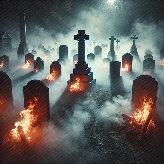 Graveyard with Burning Tombstones