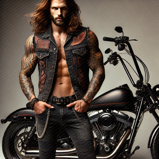 Tattooed Biker with Motorcycle