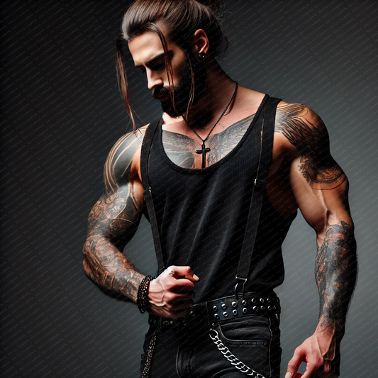 Muscular Biker with Man Bun