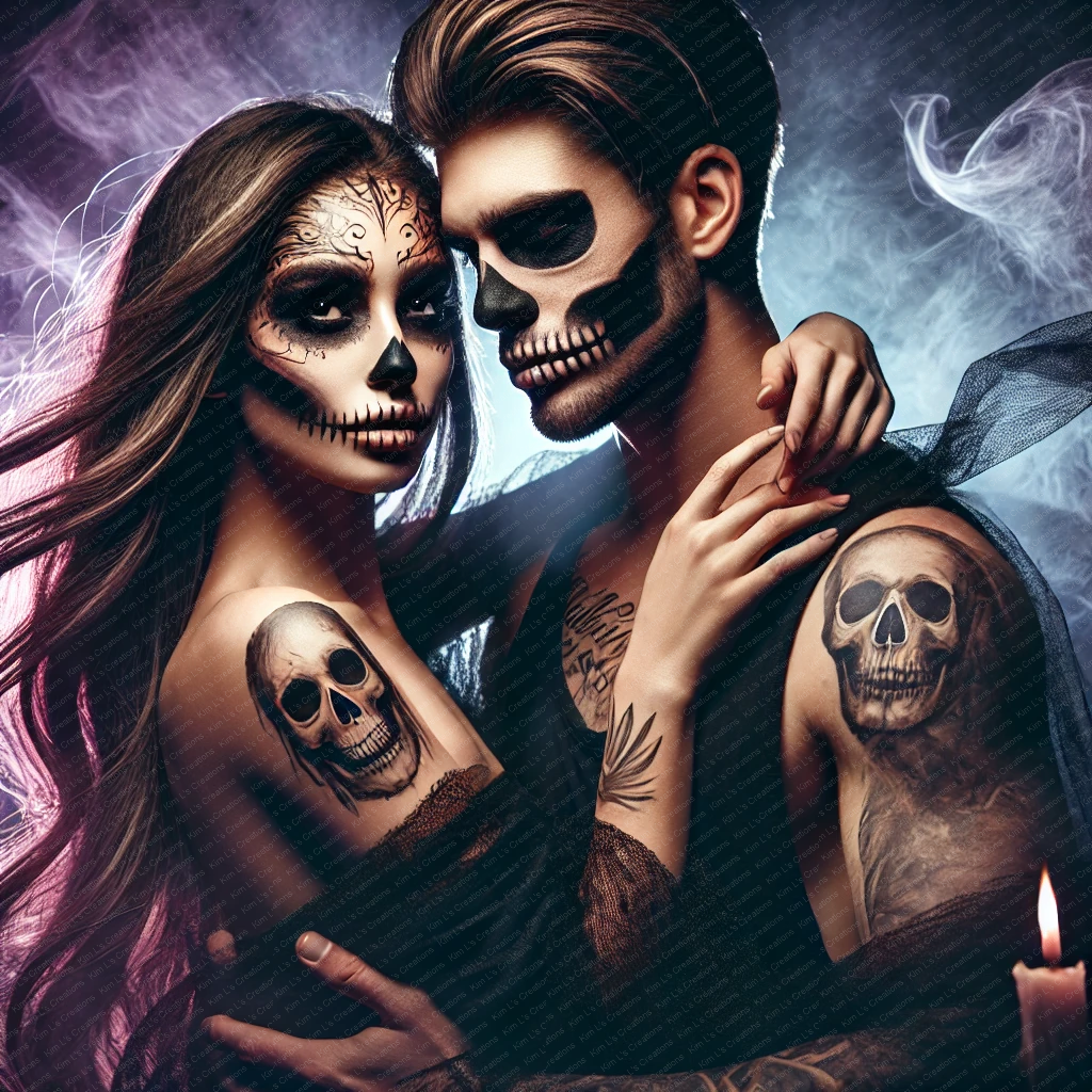 Romantic Couple with Skull Tattoos