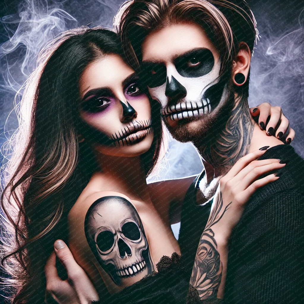 Skull Tattooed Couple in Fog